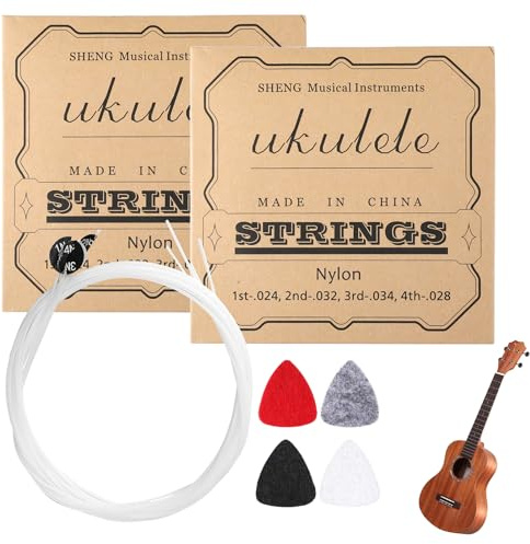 2 Sets Nylon Ukulele Strings with 4 Felt Picks White Replacement Ukulele Strings Universal Classical Ukulele Musical Instrument Accessories for Soprano and Concert Ukes