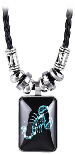 WAPOSV Horoskop Halskette Für Damen, Hundemarken Anhänger, Sternzeichen Halsketten Mit Schwarzer Lederkette, Herren Sternbild Halskette, Bezaubernder Astrologie Schmuck, Geschenk Skorpion