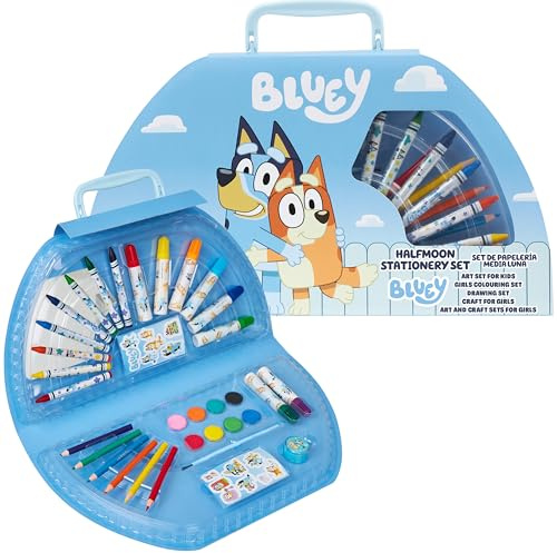 BlueY Malkoffer für Kinder - Malset Mit Buntstifte, Wachsmalstifte, Wasserfarben - Künstlerbedarf - Malkasten Geschenke (Blaues Halbmond-Gehäuse)