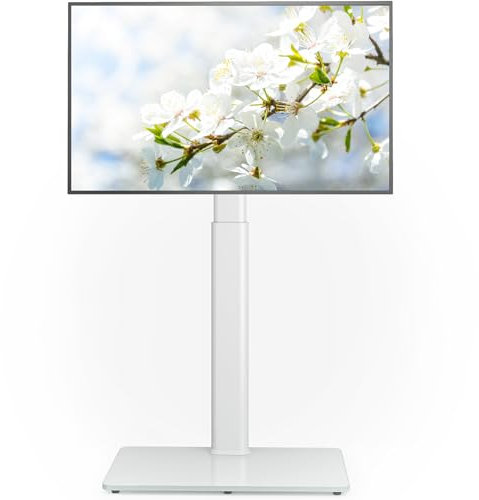 Universal Floor TV Stand with Mount 70 Degree Swivel 9 Level Height Adjustable and Space Saving Design for Most 27 to 65 inch LCD, LED OLED TVs, Perfect for Corner & Bedroom White AX1006TW