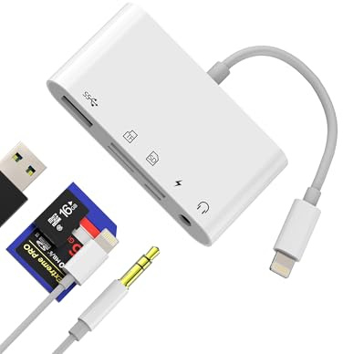 Adattatore Lightning USB 3.0 Jack 3.5mm Lettore Schede SD Micro SD per Apple iPhone iPad Card Reader Cavo OTG Chiavetta Memoria Macchina Fotografica Digitale Fotocamera TF Porta Adapter Camera