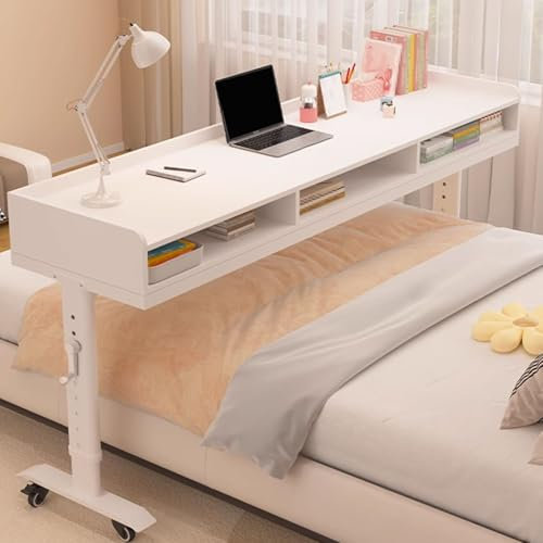 Beistelltisch Mit Rollen Schwarz Mobiler Überbetttisch Laptopwagen Kann 68-103 cm Material des Stahlrahmens Bett Tisch Laptop Betttisch Weiße Farbe
