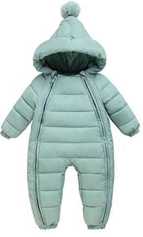 Maeau overall, baby flicka, pojkar, vinterdräkt, fodrad, babyoverall, bomull, nyfödd 0–24 månader, babykläder, vinter, sparkdräkt, varm overall, långärmad med huva och skor, lekdräkt, Grön, 6-12
