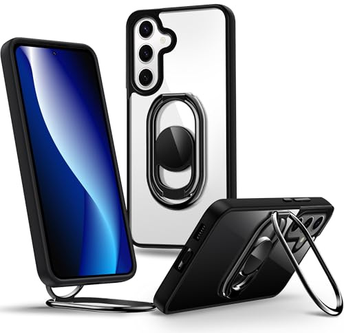 SHIELDS UP for Samsung S24 FE Case with Stand, Phone Case Clear with Double Ring Holder【Adjustable & Fodable】 Shockproof Protective Cover for Samsung Galaxy S24 FE - Clear Black