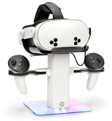 Baomaeyea Design-Ladestation, für Meta Quest 3S/3, Weiß | Vertikales VR-Zubehör-Dock, ideal für Gaming-Setups, mit RGB-Beleuchtung, unteres LED-Licht, rutschfeste Basis