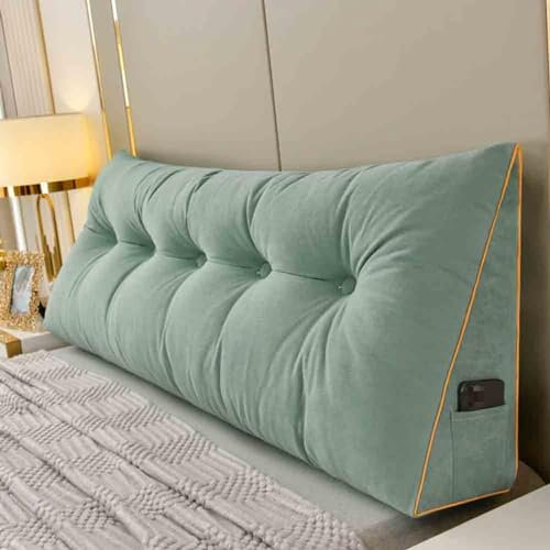 Keil-Kopfteil-Kissen für Einzel-, Doppel-, Kingsize-Betten, Lückenfüller, Kissen mit Bändern, Lesekissen für Rückenstütze, Erwachsenengröße mit Tasche, waschbar, 180 x 20 x 50 cm