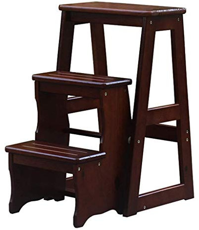 TELAIUS Folding Step Stool 3 Tier Wood Ladder/Wooden Step Stool, 3 Steps Ladder Stool/22.4x11.2x25.2inches (Color : Brown)