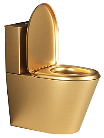 SBCGFY 304 Acciaio Inossidabile Commerciale Bagno Toilette Doppio Scarico, Toilette monoblocco ad Alta efficienza con Risparmio idrico, Tazza WC con Sedile a(Drenaggio del Pavimento in Oro)
