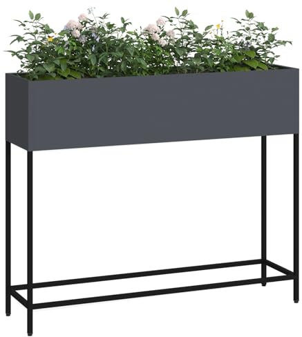vidaXL Vaso da Giardino Rialzato 100 x 26 x 82 cm in Acciaio Antracite, Moderno per Interno ed Esterno, Scatola per Piante Resistente ai Raggi UV, Letto Contemporaneo, Contenitore da Giardinaggio Re