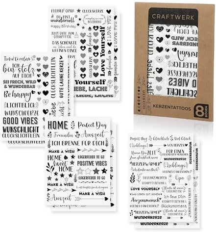 CraftWerk Tatuaggi a candela 8 fogli – 200 Rub on Sticker per candele a stelo e candele – Candele progettate come regalo per compleanno, Natale e festa della mamma