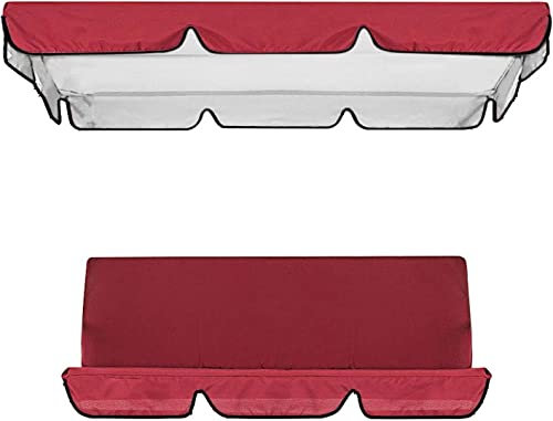 YLZBA Patio Swing Canopy Replacement Top Cover Set,2/3 Seater Canopy for Swing Seat Garden Swing Chair Canopy Top Cover and Swing Cushion Cover(Red,164 * 114 * 15cm)