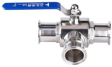 LXYTT Ventile, 3 Zoll (76 Mm) Ferrule91 Mm Tri-Clamp Dreiwege-Kugelhahn Sanitär 304 for Homebrew, T-Typ-Kugelhahn Mit Blauem Verriegelungsgriff 1 Stück