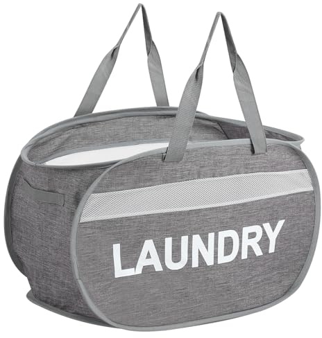 Collapsible Laundry Baskets, Foldable Clothes Hamper with Reinforced Handles, Sturdy Pop Up Hampers for Laundry, Tear Proof & Easy to Carry Laundry Hamper for Home, Apartment, Dorm, Travel Grey