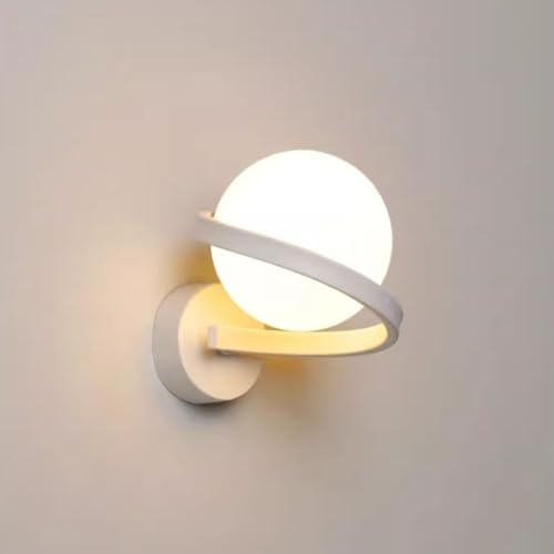 LOGT LED Wandleuchte Innen Kugel Wandlampe 3 Farben Nachttischlampe G9 Moderne Glaskugel Lampenschirm Wandbeleuchtung Metall Leselampe Runde Kristall Nachtlicht 12W für Schlafzimmer,Weiß