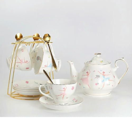 DHGLX Tazza da tè in Ceramica Inglese, teiera, portabicchieri, Set da caffè in Porcellana Dipinta a Mano, caffettiera, Servizio da tè pomeridiano in Porcellana