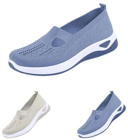 Orthopedic Trainers For Women UK,Lightweight Non Slip Wide Fit Sneaker,Ladies Achilles Tendonitis Support Walking Shoes,Soft Sole Breathable Shoes,Slip On Arch Support Trainer,Mesh Up Athletic Sneaker