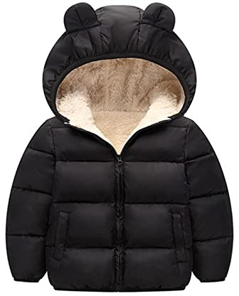 Botas de nieve 33 para niños y niñas, traje de nieve acolchado, ropa de invierno para bebés, con orejas de oso, chaqueta, abrigo, ropa exterior, guantes de invierno para bebé, Negro , 12-18 meses