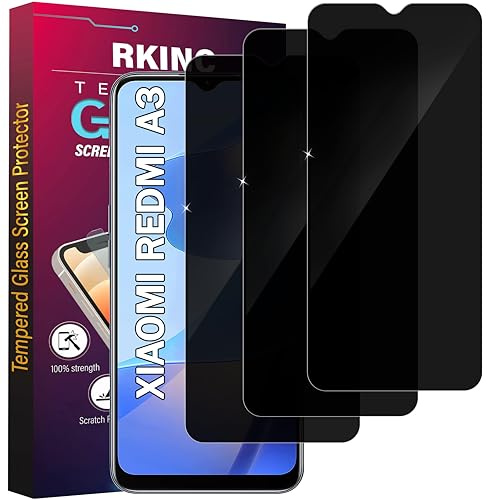 RKINC Protector pantalla privacidad para Xiaomi Redmi A3, [3 Piezas] Cristal templado película de vidrio, Ángulo de privacidad mejorado, Dureza 9H, Sin Burbujas