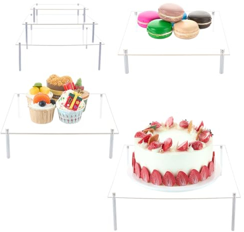 FINGERINSPIRE 3 Set Supporti per Torte da Dessert Quadrati in Acrilico, 3 Dimensioni Cavalletti Trasparenti per Espositori per Piatti per Torte, Dessert, Organizer per Cupcake, Articoli per Feste