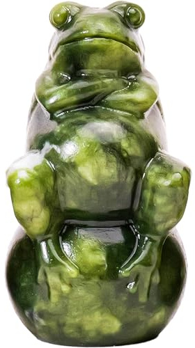 Apengshi Natural Crystal Raw Stone Jade Figurine, Decorative Animal Statue (Frog+Ball)
