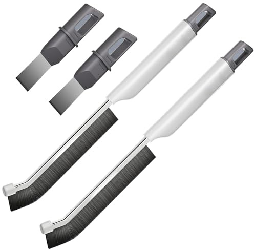 2PCS Crevice Cleaning Brush Set with Stainless Steel Scraper, 2-in-1hard Bristle Scrubber Magic Brush for Tiles & Tight Gaps - Multi-surface Cleaning Tool for Bathroom, Kitchen, Sink Edges & Faucets