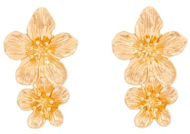 Boucles d'oreilles pendantes plaquées or double floral pour femme, boucles d'oreilles pendantes texturées martelées, boucles d'oreilles chandelier maximalistes audacieuses pour l'été, la plage, un