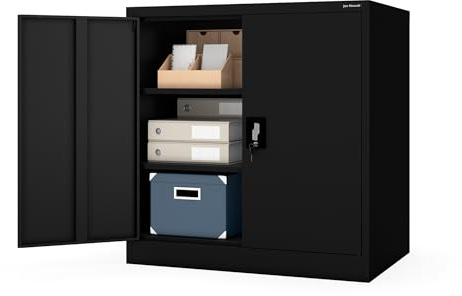 Jan Nowak Aktenschrank Büroschrank Metall, abschließbar, 93 x 90 x 60 cm | Werkstattschrank und Dokumentenschrank, 2 verstellbare Böden je 50 kg, 2 Schlüssel, Stahl 0,6 mm, Wandmontage