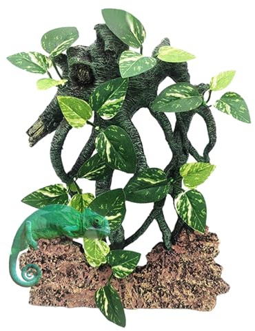 Reptile Branches Vivid Tree Branch Reptile with Leaves | Snake Enclosure Decor, Chameleon Cage Decoration for Amphibian Gargoyle Geckos Bearded Dragon Crab