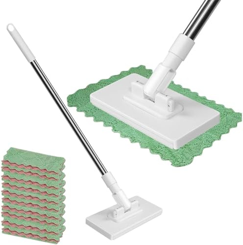 1 mini fregona telescópica con sistema de sujeción de 1 botón, 10 paños de microfibra