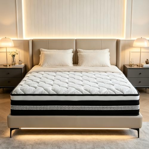 Matelas 160x200x28 cm, Matelas à Ressorts Ensachés et à Mémoire de Forme, Matelas 2 Personnes, Certifié Oeko-Tex, H3 Mi-Ferme, 10 Zones, Haute Résilience, Confort Optimal, Durable, Idéal pour Couple