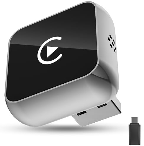 BSTOEM Adaptador inalámbrico 2 en 1 para CarPlay/Android Auto, USB A/Tipo-C | Convierte Cableado a Inalámbrico para Apple, Compatible con iPhone 6+ & iOS 10+ y Android 11+, Plug & Play (Color Acero)