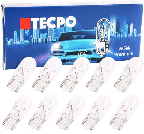 TECPO 50x Glassockel Birnen W5W 12V 5W, T10 W2.1x9,5d, E-Prüfzeichen, StVZO zugelassen, für viele Fahrzeuge mit T10 Fassung, robuste Qualität, Standlicht, Innenraumbeleuchtung, Kennzeichenbeleuchtung