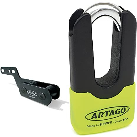 Artago 69X2 Pack Bromsskivlås Stöldskydd Hög Säkerhet + Hållare för Yamaha MT-07 och Tracer 700, Homologerad SRA, Sold Secure Gold, ART4
