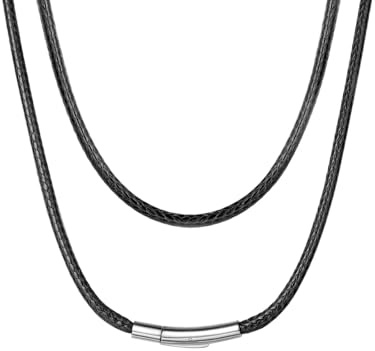 ChainsHouse Leder Halskette für Frauen Geflochtenes Halsband 3mm Lederkette Schwarz Herren Geflochtene Kunstlederkette mit Verschluss Männer Schwarz Lederseil Kette 55cm Halsschmuck für Ehefrau