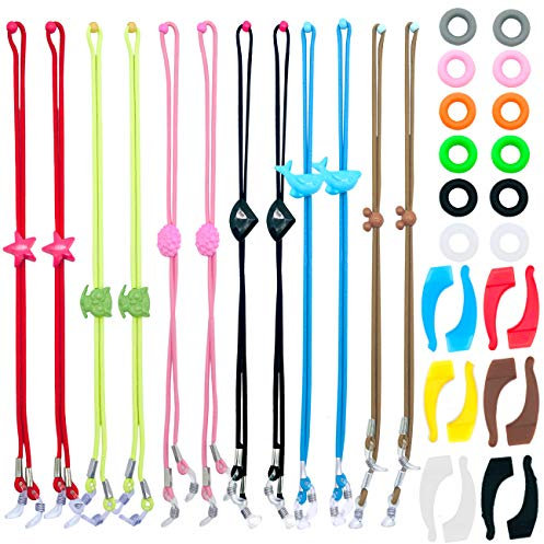 ACKLLR 12 Stück Kinder-Brillenband, mit 12 Paar Silikon-Ohrgriffhalter, verstellbare, rutschfeste Brillenhalter-Haken für Sport-Sonnenbrille, Jungen, Mädchen