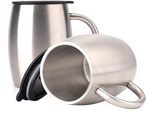 Lawei 2 Pcs Coffee Mug Stainless Steel Travel Mugs Double Walled Insulated with Lids Shatterproof BPA-Free with Handle for Hot & Cold Drinks, 400 ml