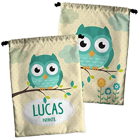 LolaPix Bolsa de Merienda Infantil Tela Personalizada con Nombre. Regalo Varios Diseños. Buho