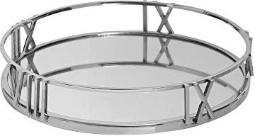 MAISONICA Large 35cm Mirror Tray - Roman Numeral Design in Chrome