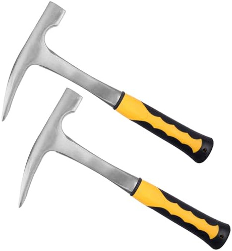 KEILEOHO 2 Pack 32 oz Rock Pick Hammer With Non-Skid Handle, 11.8 Inch All Steel Geologist Hammer, Drop Forged Masonry Hammer with Pointed Tip for Mining, 2lbs