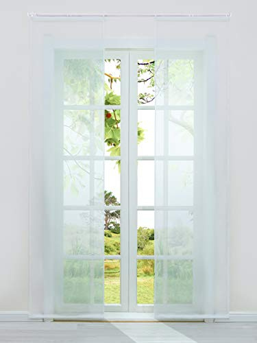 HeichkelL Schiebegardinen 2er-Set Einfarbige Flächenvorhänge Gardine Voile Halbtransparenter Schiebevorhang, Klettband und Beschwerungsstangen, Weiß, Jedes Stück BxH 57x225 cm