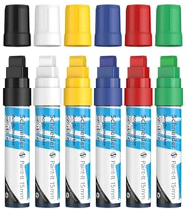 Schneider Paint-It Acrylstifte (Set 1 mit 15 mm Strichbreite, hochdeckende Acrylfarben für Holz, Leinwand, Stein uvm.) 6 Stück, sortiert
