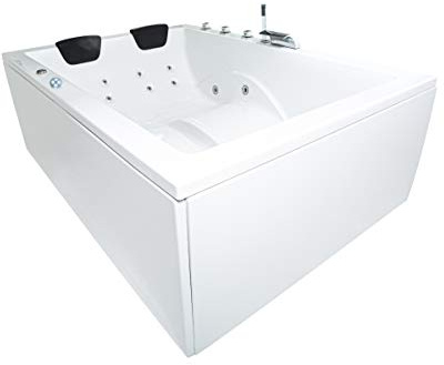 Supply24 since 2004 Whirlpool Badewanne Olymp Basic – Made in Germany – (Weiß, 180x130 mit Armatur - Links) – linke/rechte Eckmontage – 16 Massagedüsen, LED, dhW Wasserpumpe