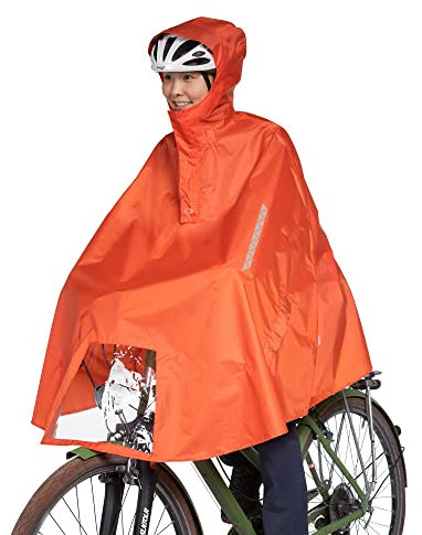 Tatonka Poncho da bicicletta – Wasserdichter Fahrrad-Poncho mit Kapuze, Sichtfenster für das Fahrradlicht, Reflektoren und Eingriffen für die Hände – In drei Größen (S/M/L), Rosso e arancione., L