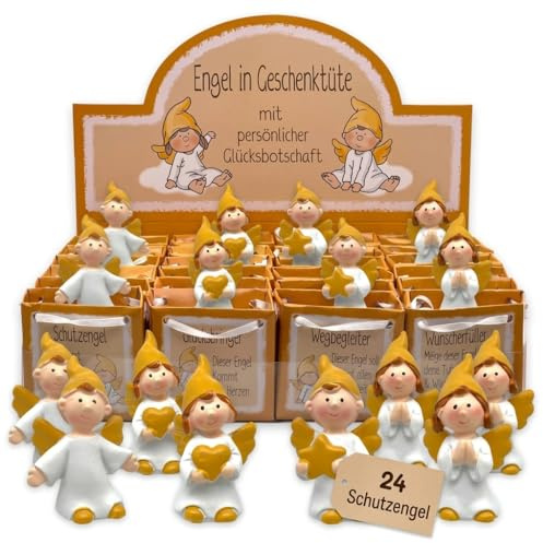 MIJOMA Schutzengel Gold-Weiß, 24er Set in Tütchen | Handbemalt, einzeln in Geschenktüte, für Hochzeit, Gastgeschenk, Feiern, Danksagungen & Abschiede