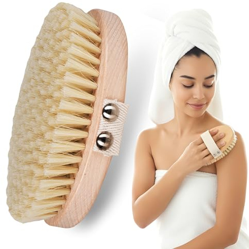 HHUUMM Massagebürste - Trockenbürste - Körper Handgemachte Massagebürste - Körperbürste Zellulite Reduzieren - Bürste weiche Borsten Hautstraffung Bürste - Körperpflege Natürlich (4x8,5x13 cm)