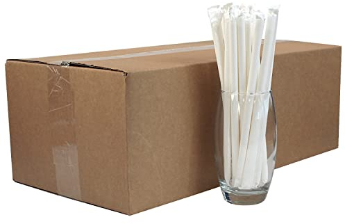 White Paper Straws (10mm x 200mm) - Individually Wrapped for Protection - Pack Size 500 - FSC Certified/Food Safe/PFAS Free/Biodegradable/Eco-Friendly/Ideal for Milkshakes & Smoothies