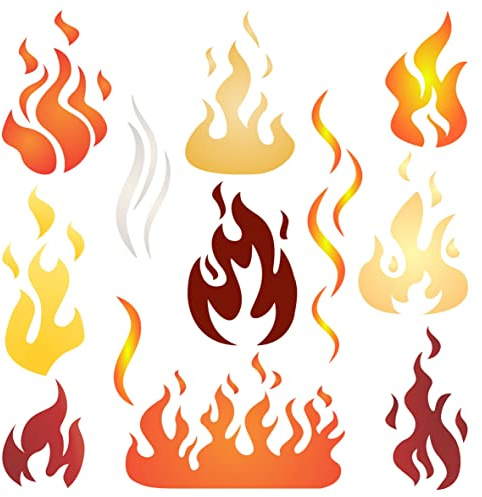 Flames Schablone, 11,5 x 11,5 cm (S) - Feuerflamme Rauchbrand Blaze Lagerfeuer Schablonen zum Malen Vorlage