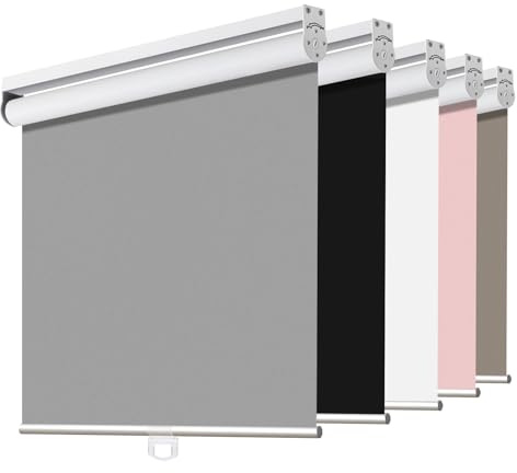 Joydeco Cordless Roller Shades Blackout Blinds for Windows Room Darkening Rolled Up Shades with Spring System, UV Protection Window Shades Door Blinds for Home and Office (28 W×75 H, Grey)