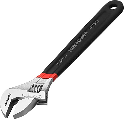 MAXPOWER Adjustable Spanner 300mm, Adjustable Wrench Shifter Spanners with Soft Grip and Dual Scale SAE and Metric