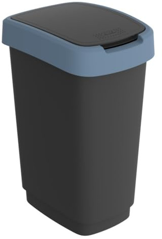 Rotho Twist Papperskorg Avfallskorg med lock för återvinning av avfall, återvinning av avfall, BPA-fri (25l, svart/mörkblå)